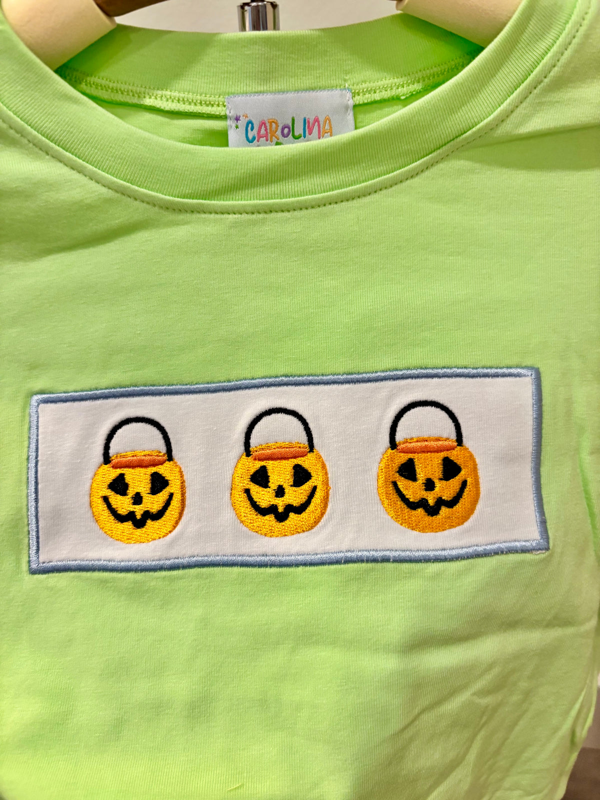 Green Halloween Pumpkin Embroidery T-Shirt - READY TO SHIP/PICKUP!