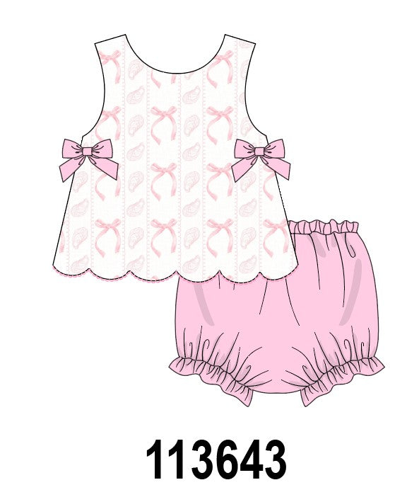 Pink Bow Print Bloomer Set