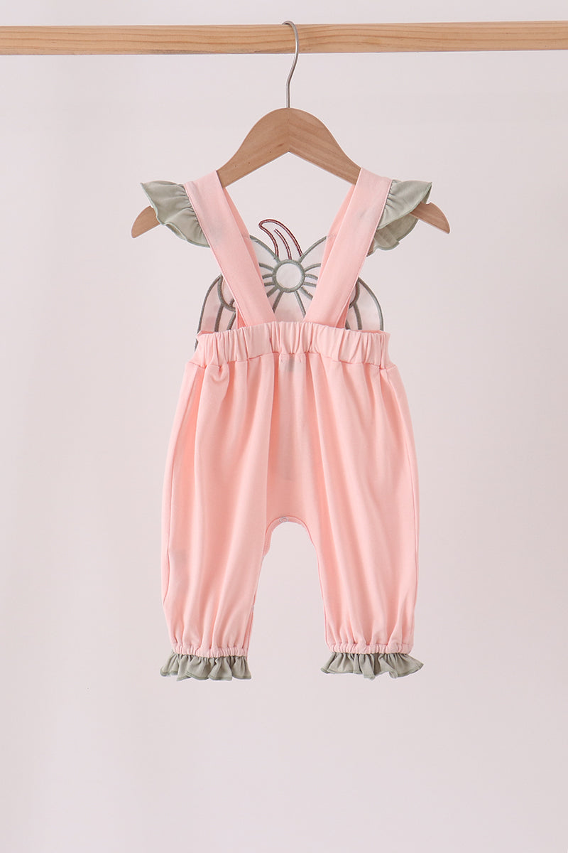 Pink pumpkin bow applique ruffle romper