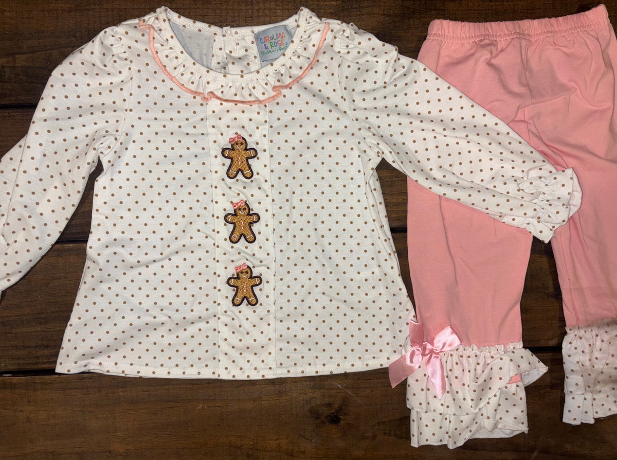 Girls Pink Gingerbread Pant Set - READY TO SHIP/PICKUP