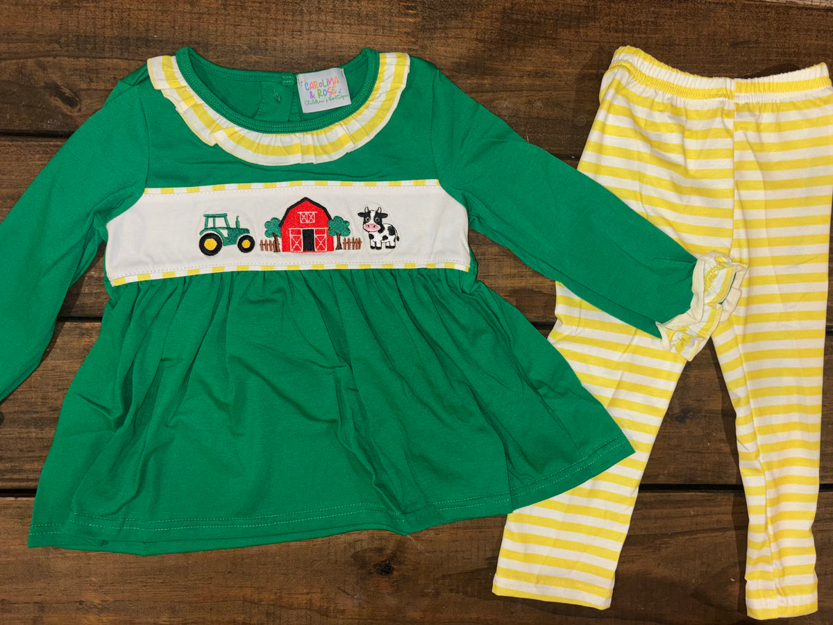 Girls Striped Farm Embroidery Pant Set- READY TO SHIP/PICKUP
