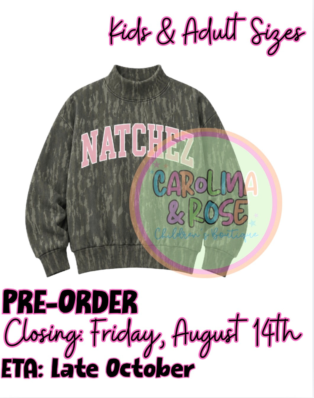 Natchez - Light Pink Camo Mock Neck *PRE-ORDER*