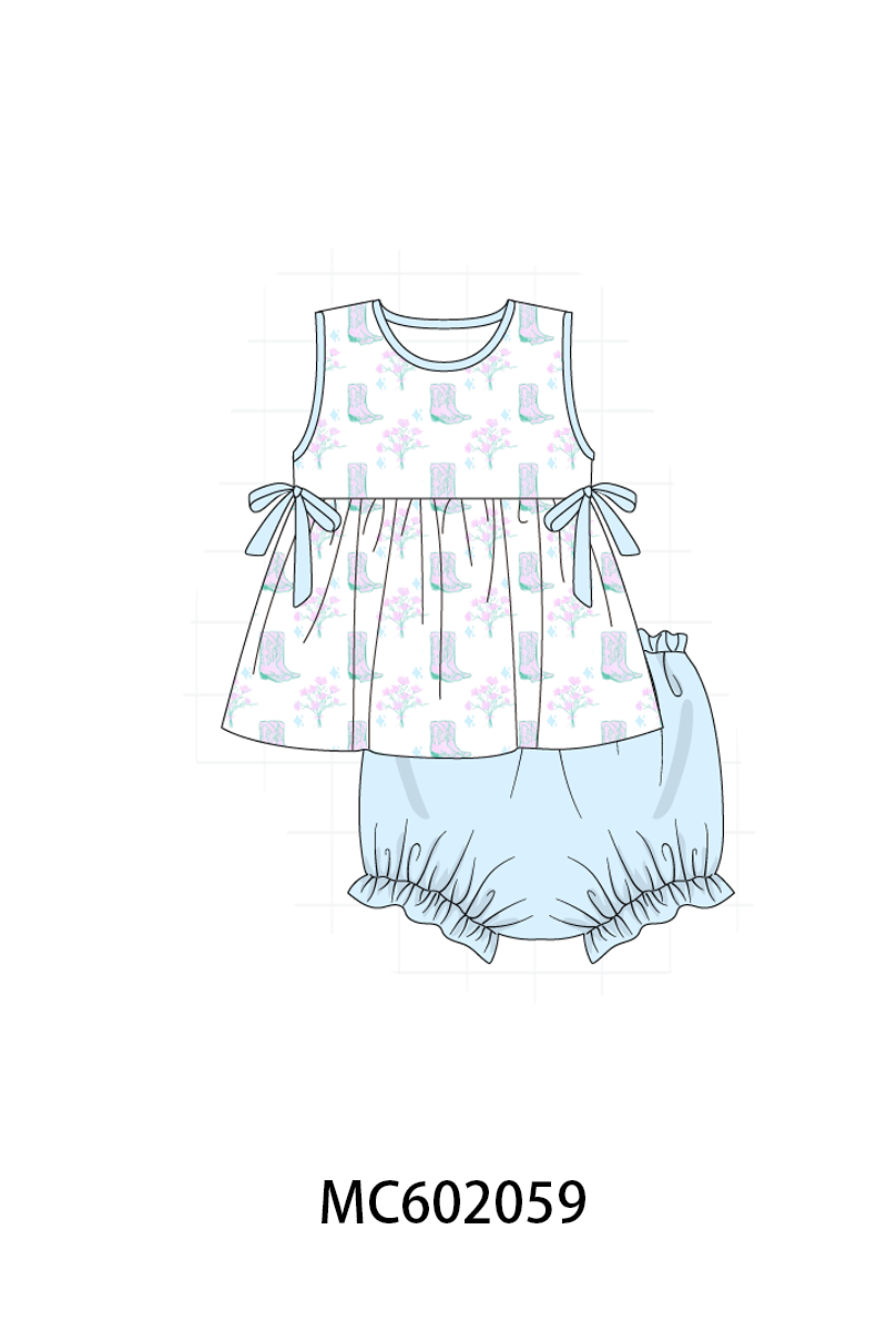 Blue Boots Print Bloomer Set