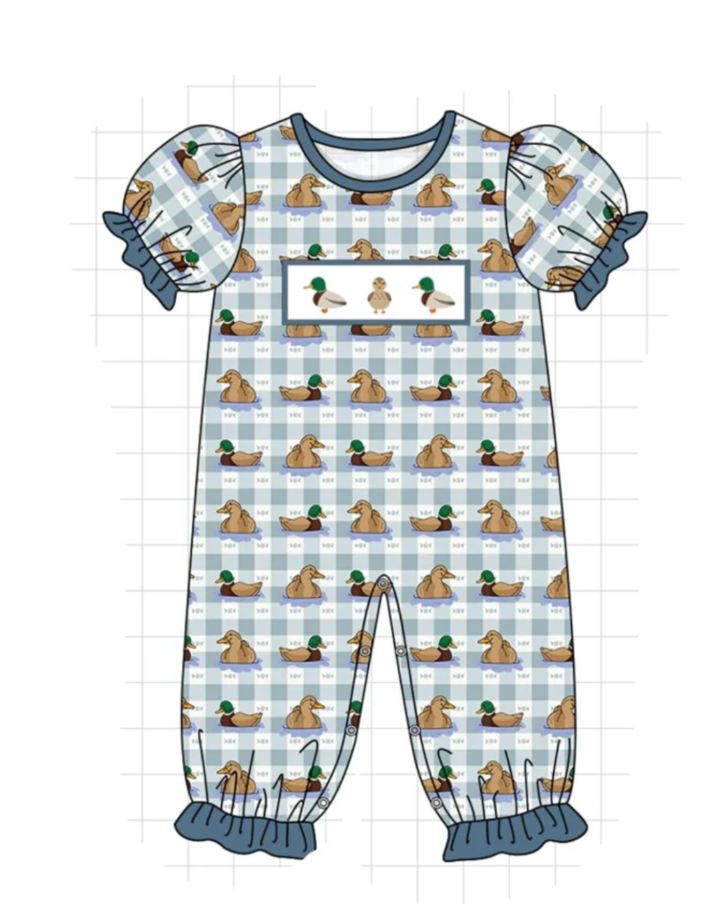 Blue Mallard Duck Embroidery Girls One Piece - READY TO SHIP/PICKUP!