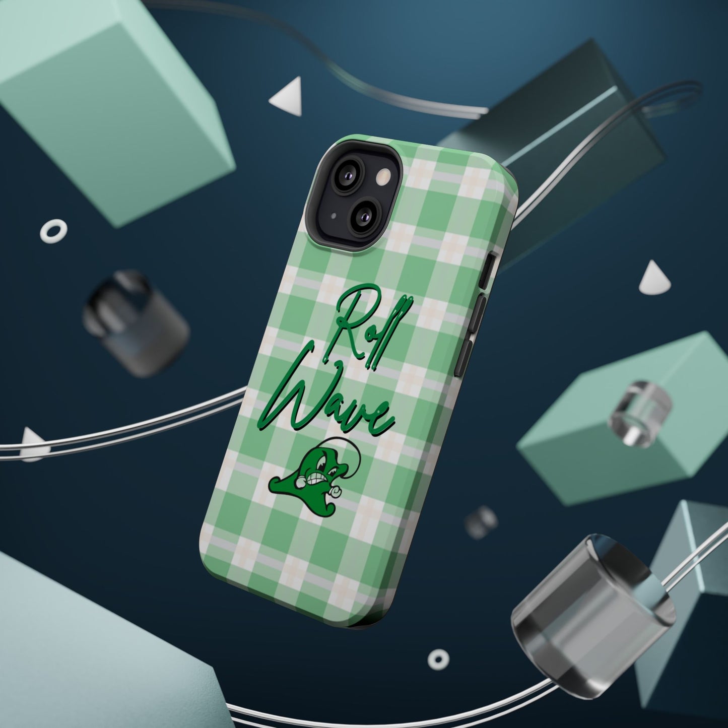 Phone Case — "Roll Wave" Green Plaid Magnetic Impact‑Resistant Case