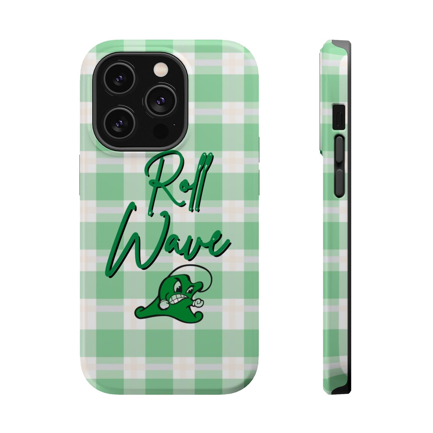 Phone Case — "Roll Wave" Green Plaid Magnetic Impact‑Resistant Case