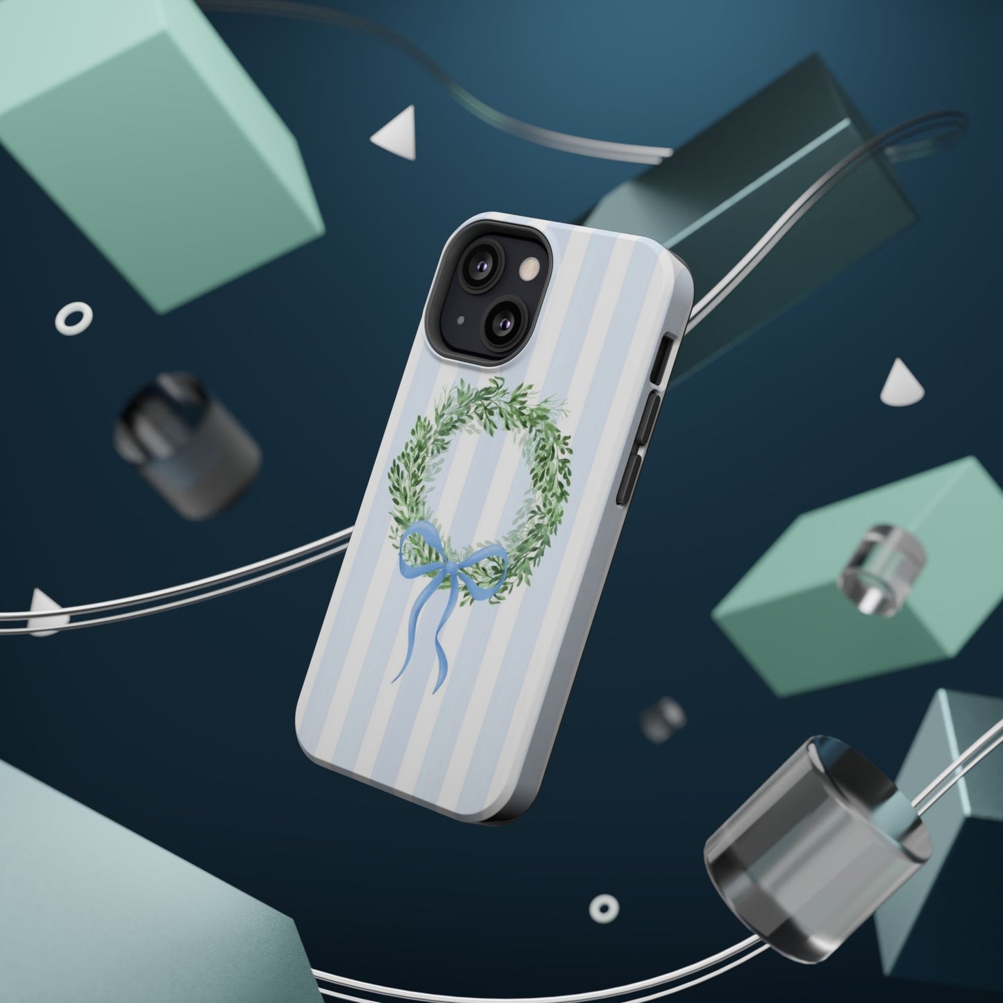 Floral Wreath Magnetic Impact Case — Blue Striped Protective Phone Case