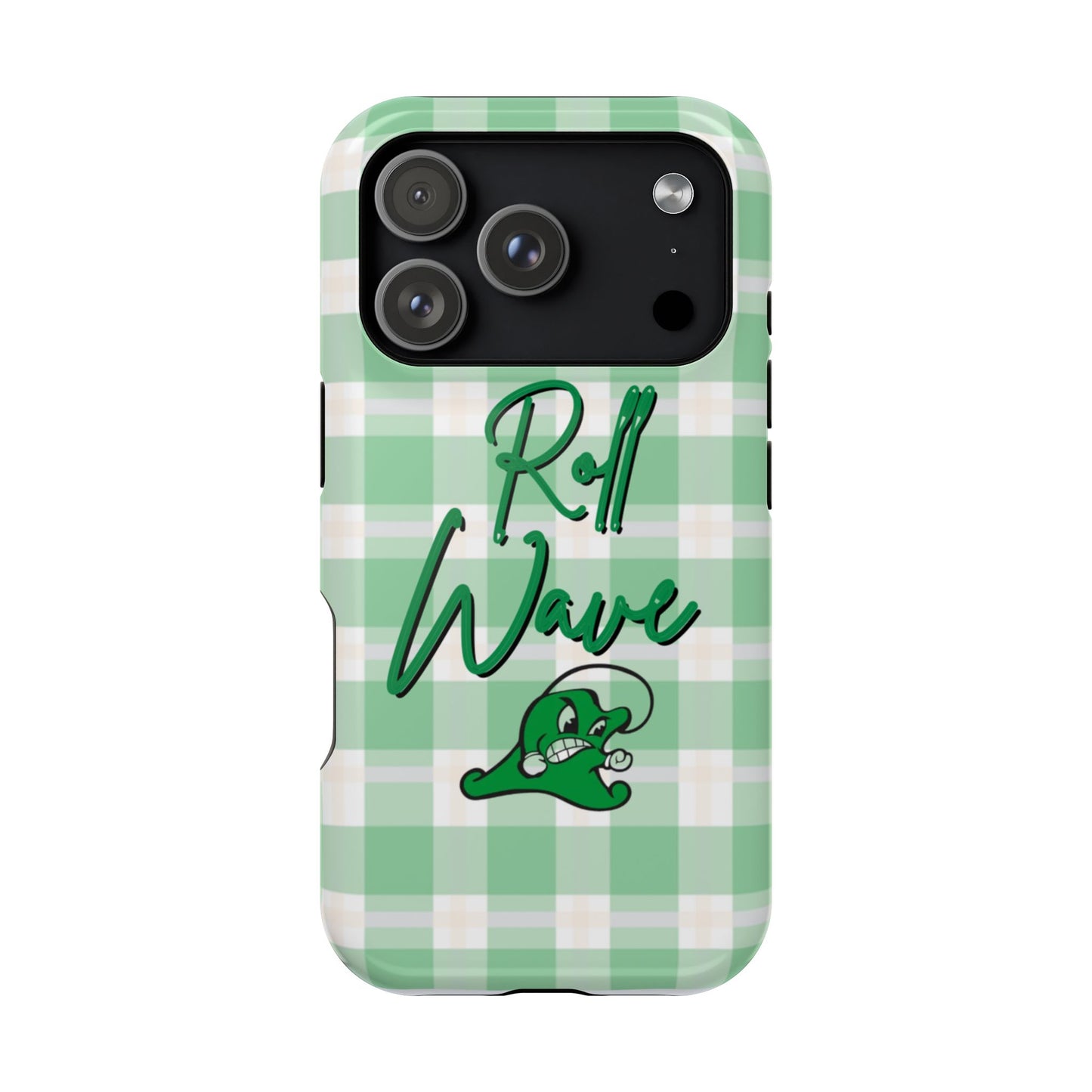 Phone Case — "Roll Wave" Green Plaid Magnetic Impact‑Resistant Case