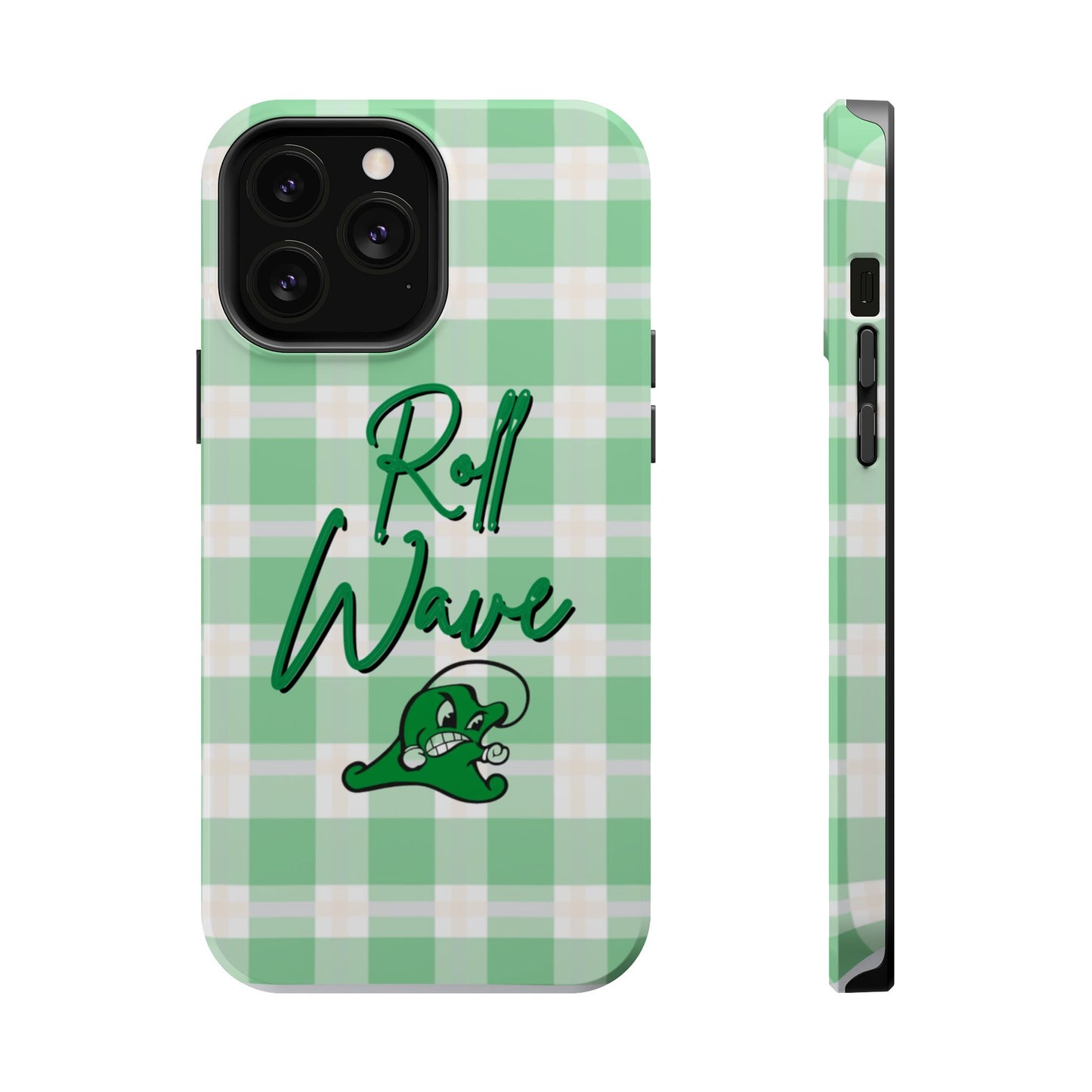 Phone Case — "Roll Wave" Green Plaid Magnetic Impact‑Resistant Case