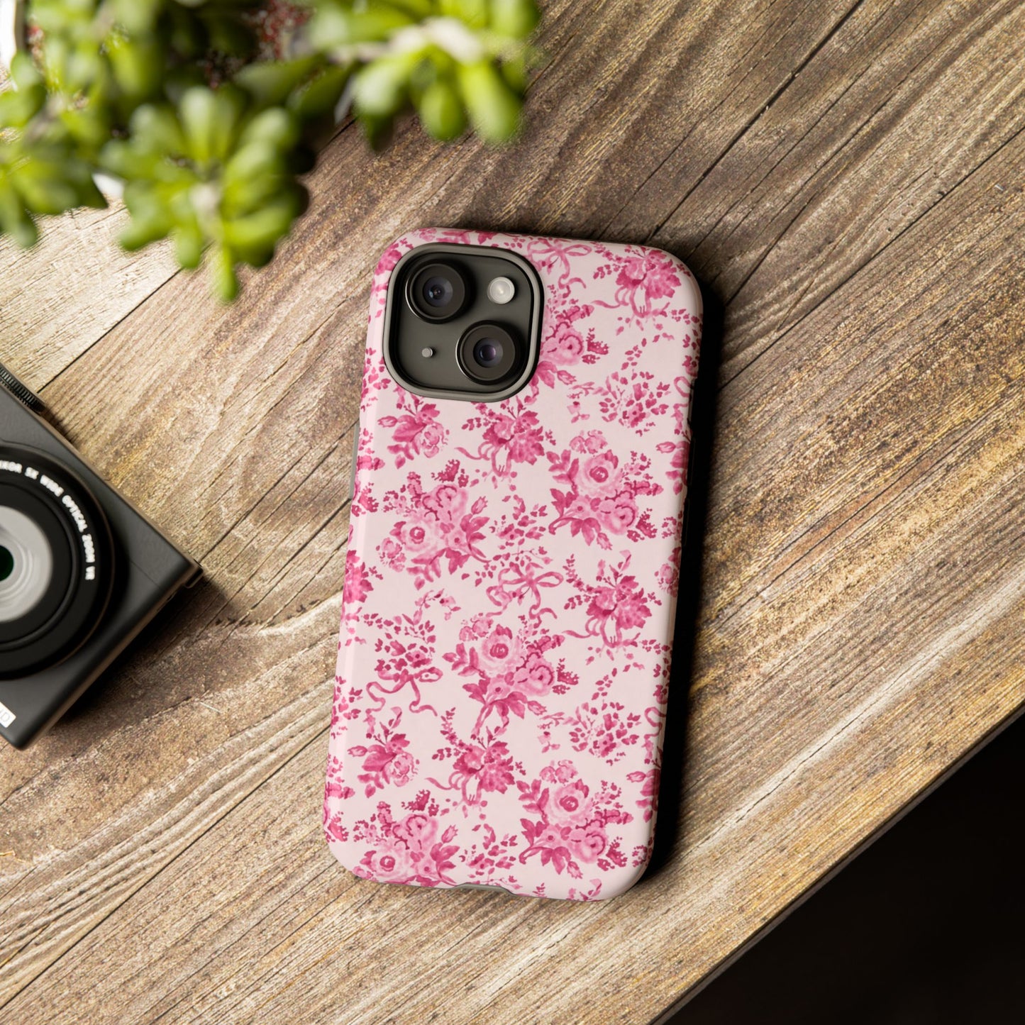Pink Vintage Floral Tough Phone Case — Protective iPhone Cover
