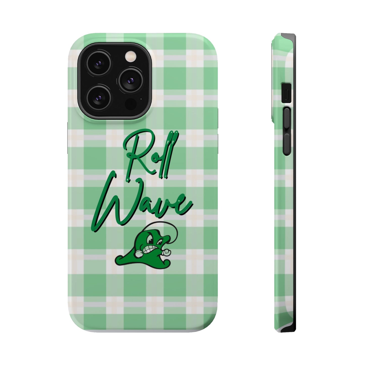 Phone Case — "Roll Wave" Green Plaid Magnetic Impact‑Resistant Case