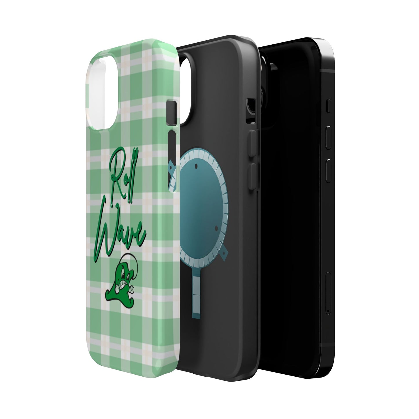 Phone Case — "Roll Wave" Green Plaid Magnetic Impact‑Resistant Case