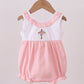 Pink cross jacquard embroidery ruffle bubble