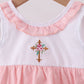 Pink cross jacquard embroidery ruffle bubble