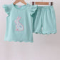 Green bunny applique shorts set