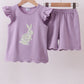 Purple bunny applique ruffle shorts set
