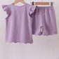 Purple bunny applique ruffle shorts set