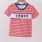 Red stripe character smocked top