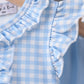 Blue cross bow embroidery ruffle gingham bloomer set