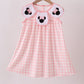Pink character embroidery gingham dress