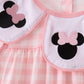 Pink character embroidery gingham dress