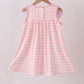 Pink character embroidery gingham dress