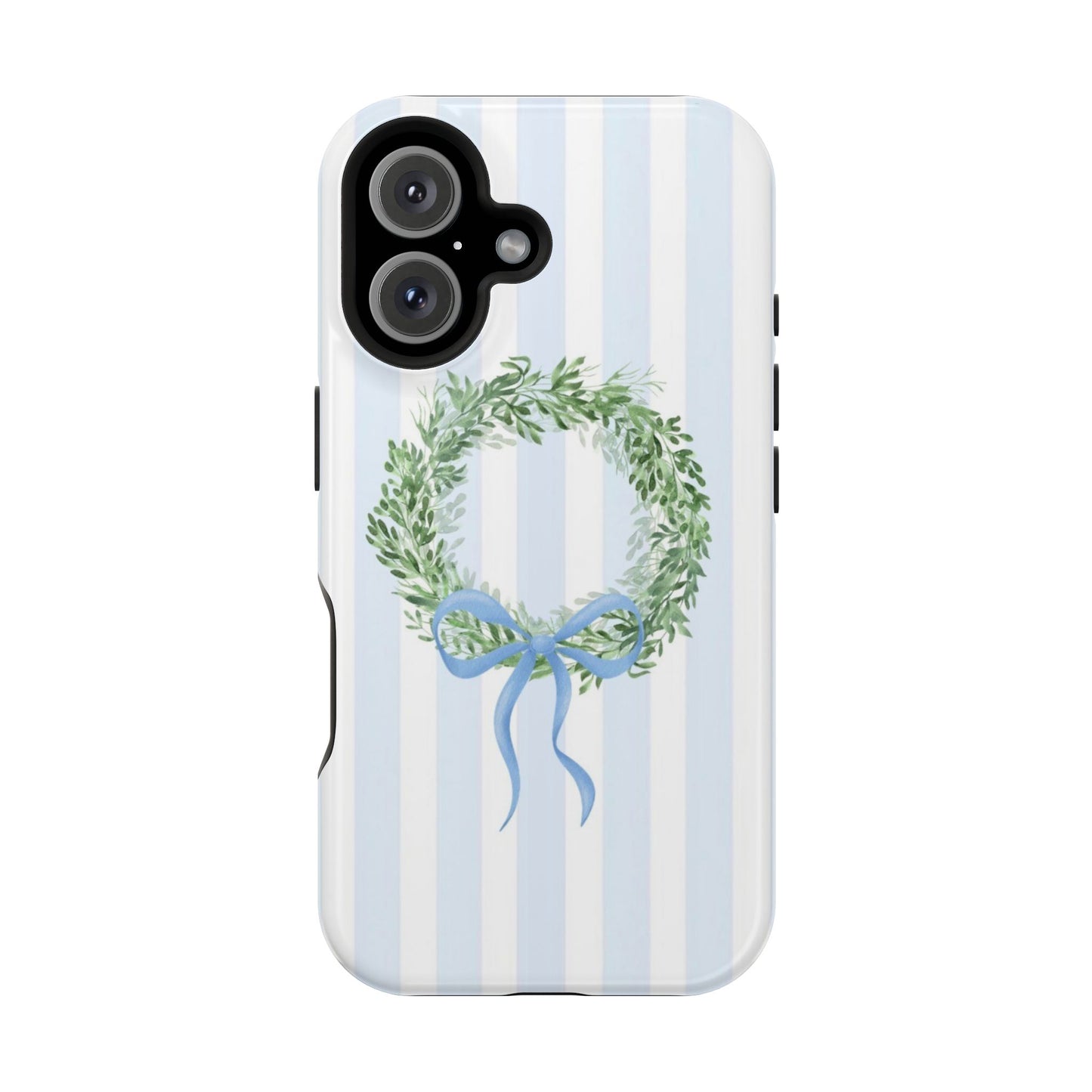Floral Wreath Magnetic Impact Case — Blue Striped Protective Phone Case