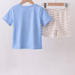 Blue puppy french knot stripe shorts set