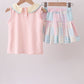 Pink Floral Print Checkered Skorts Set