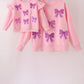 Pink bow sequin mom&me sweatshirt