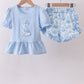 Blue bunny applique ruffle shorts set