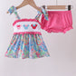 Pink character smocked ruffle bloomer set