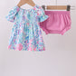 Blue marine smocked ruffle bloomer set