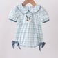 Blue plaid duck smocked bubble