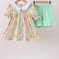 Pink floral print puff sleeve ruffle shorts set