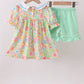 Pink floral print puff sleeve ruffle shorts set