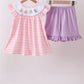 Pink octopus starfish embroidery plaid ruffle shorts set