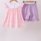Pink octopus starfish embroidery plaid ruffle shorts set