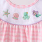 Pink octopus starfish embroidery plaid ruffle shorts set