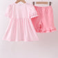 Pink stripe cross applique ruffle shorts set