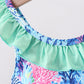 Blue marine creature print ruffle 2pc swimsuit