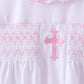 White cross smocked ruffle bloomer set