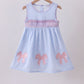 Blue seersucker bow smocked dress