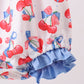 Blue cherry smocked ruffle bubble