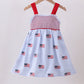 Blue flag embroidery seersucker ruffle dress