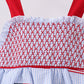 Blue flag embroidery seersucker ruffle dress