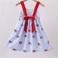 Blue flag embroidery seersucker ruffle dress