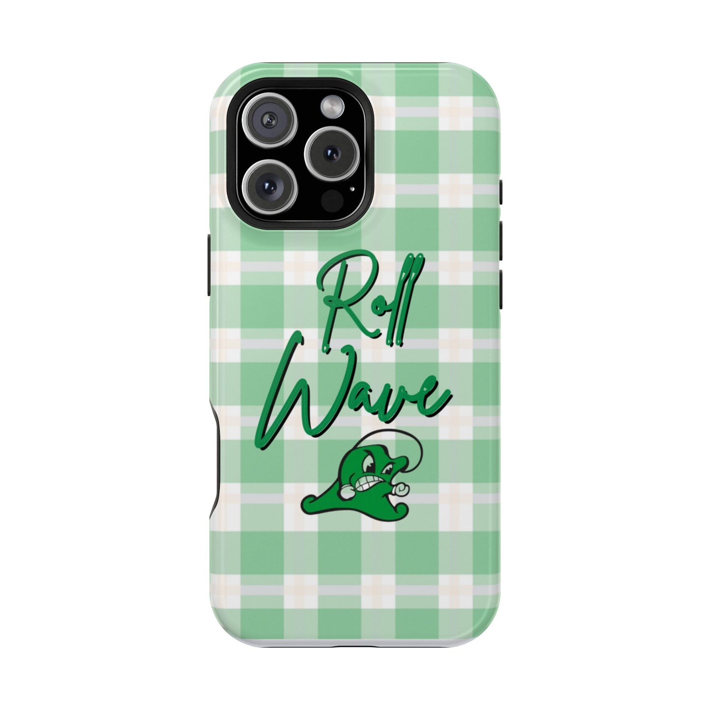 Phone Case — "Roll Wave" Green Plaid Magnetic Impact‑Resistant Case