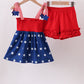 Blue star smocked ruffle shorts set