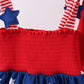 Blue star smocked ruffle shorts set